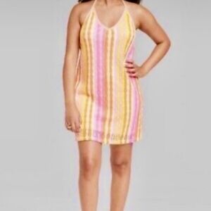 NWOT Wild Fable Women's Openwork Crochet Mini Halter Festival Dress L